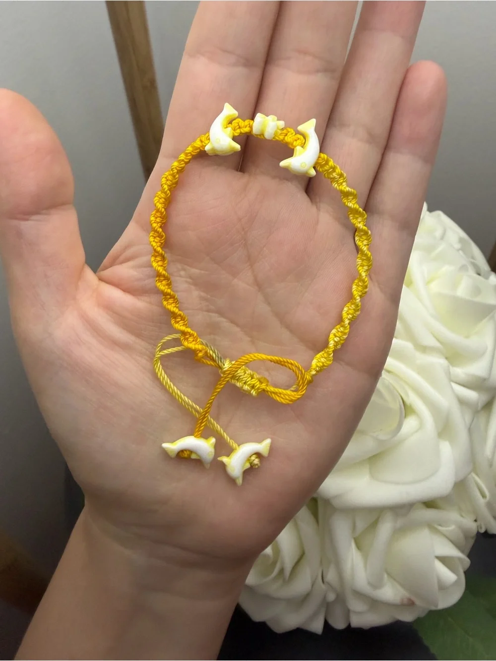 Yellow Kids Dolphin Charm Braided Bracelet